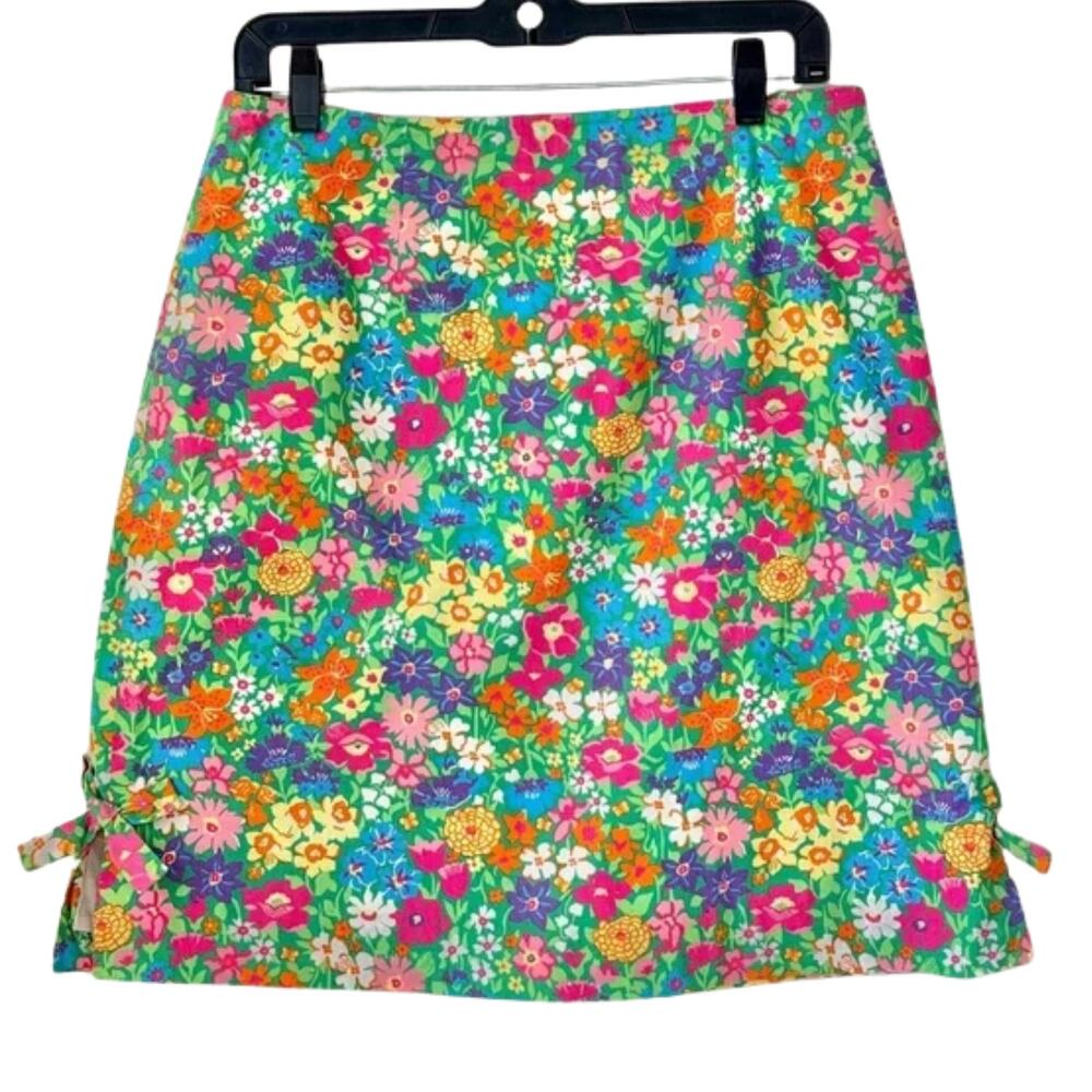 Lilly Pulitzer Green Blue Pink Floral Side Bow Mini Skirt Size 12 Golf Preppy